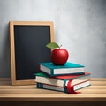 Books, apple and blackboard theme back to school concept Royalty Free Stock Photo