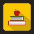 Books with apple icon, flat style Royalty Free Stock Photo