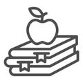 Books and apple line icon, Education concept, School book and apple sign on white background, stack of books with fruit Royalty Free Stock Photo