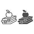 Books and apple line and solid icon, Education concept, School book and apple sign on white background, stack of books Royalty Free Stock Photo