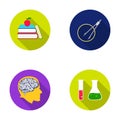 Books, an apple, a man s head with a brain, test tubes with a reagent, a compass with a circle. School set collection