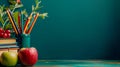 Books, Apples, and Pencils on Table