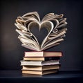 books arranged in the form of a heart love of read,