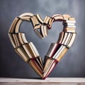 books arranged in the form of a heart love of read,