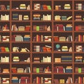 Books in bookcase seamless pattern. School book, science textbook and magazines at bookshelf. College textbooks vector background Royalty Free Stock Photo