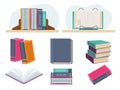 Books. Closed opened library old books pages of magazine vector cartoon collection set Royalty Free Stock Photo