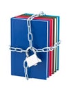 Books closed on padlock and chain. Royalty Free Stock Photo