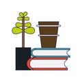 Books coffee and bonsai