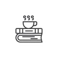 Books and coffee cup outline icon