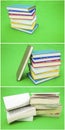 Books collage stacks green background Royalty Free Stock Photo