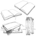 Books collection sketch style isolated on white background