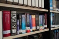 Books/dictionaries of different languages in a library. Old language books at display. Oxford American Dictionary for Learners of