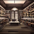 Books in the empty Library. AI