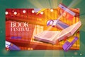 Books festival cartoon landing page, bestsellers