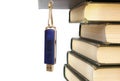 Books and flash memory on white Royalty Free Stock Photo