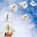 Books fly out of pile of books Royalty Free Stock Photo