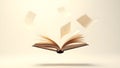 Books flying through the air concept with pages flipping, symbolizing imagination and learning Royalty Free Stock Photo