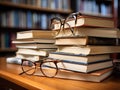 Books and glasses on desk