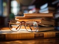 Books and glasses on desk