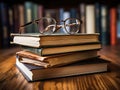 Books and glasses on desk