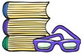 Books and glasses icon in color drawing