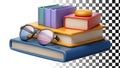 Books with glasses, reading, knowledge and study png transparent image Generative AI Royalty Free Stock Photo