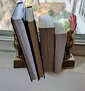 Books with golden bird bookends