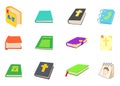 Books icon set, cartoon style