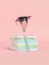 Books with ladder leading to light bulb in graduation cap Royalty Free Stock Photo