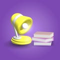 Books and lamp isolated on purple background, education, student,3D rendering vector illustration Royalty Free Stock Photo