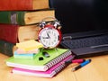 Books and laptop. School supplies. Royalty Free Stock Photo