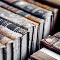 Row of old books. Old manuscripts background.