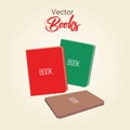 Books with lettering vector illustration, Red Green Brown books at different perespective. Education Concept Flat design style. Royalty Free Stock Photo