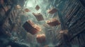 Falling Books Library Royalty Free Stock Photo