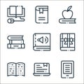 books line icons. linear set. quality vector line set such as ereader, laptop, braille, book, audio book, book Royalty Free Stock Photo