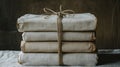 Books with linen covers tied in twine bundle . Royalty Free Stock Photo