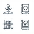 books and literature line icons. linear set. quality vector line set such as recipe book, shelving, romance