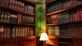 Books in the National Library neatly arranged with bright lights