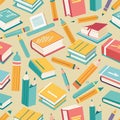 Books and pencils arranged in a flat design seamless pattern Royalty Free Stock Photo