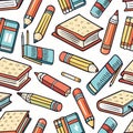 Books & Pencils Seamless educational pattern Royalty Free Stock Photo