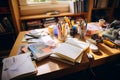Books and pencils on the table at the study table. Selective focus.. Selective focus Royalty Free Stock Photo