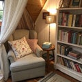 Books and pillows at the reading corner Royalty Free Stock Photo
