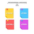 Books on programming languages. The falling shadow. Java, php, html, css. Web icons for your projects. Vector illustration in a fl