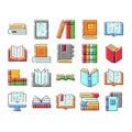 Books and reading education icon set collection Royalty Free Stock Photo
