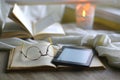 Books, Reading Glasses and E-Reader Royalty Free Stock Photo