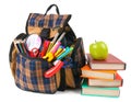 Books, school accessories and a backpack. Royalty Free Stock Photo