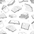 Books seamless pattern, doodle outline textbooks Royalty Free Stock Photo