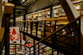 Books shelves near stairway in bookstore