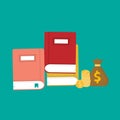 Books and stack of coin with money bag icon