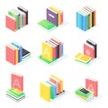 Books stack isometric set. Collection of paperback literature with hardcover.